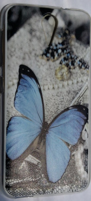 Силиконови гърбове Силиконови гърбове за HTC Силиконов гръб ТПУ  за HTC DESIRE 620G сив със синя пеперуда